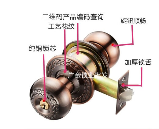 (Fly.Globe)FQ-9214仿古复古球形锁室内卧室房间门球锁LB 9214PB金色球锁门中心距60mm/