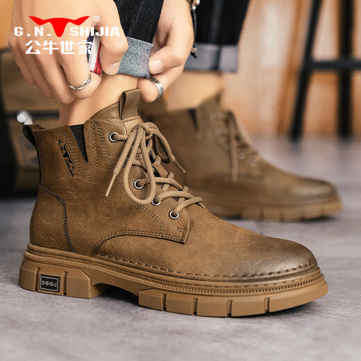 Bull Family Martin Boots Men's British Style British Spring y Autumn Retro Retro Old High-Top gruesas Botas Botas de trabajo para hombres Brown 42