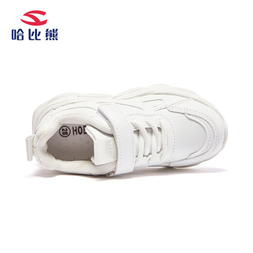 HOBIBEAR children's shoes spring and autumn children's sports shoes white shoes boys' shoes leather casual girls' shoes GS7593 white size 34