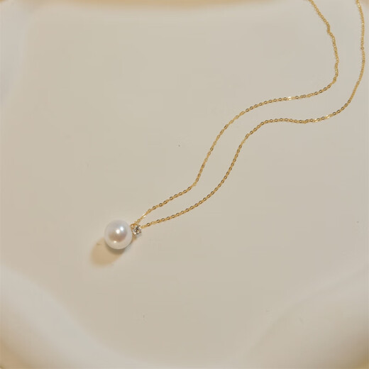 Fat Donglai same style pearl pendant 18k18k gold princess style freshwater pendant necklace round strong light single pearl Princess Diana k yellow with chain 9-10mm