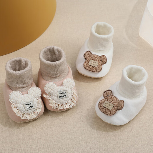 Chuangjingyi elige zapatos y calcetines para bebés para bebés, suelas suaves, zapatos delanteros, zapatos y calcetines de bebé de 0-1 años, sin zapatos para caer en primavera y otoño 6 oso de encaje blanco, longitud interna de 12 cm, talla 13 recomendado para bebés 8-13 meses