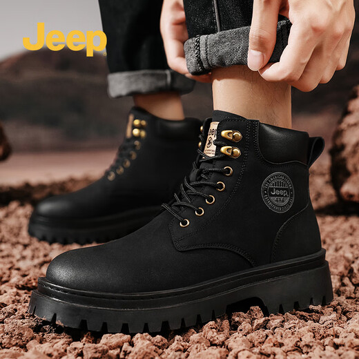 Jeep Big Yellow Boots Jeep High Top Martin Boots Schnürmodus vielseitige Arbeitsstiefel Herrenstiefel Motorrad Lederstiefel City Lederschuhe schwarz 41
