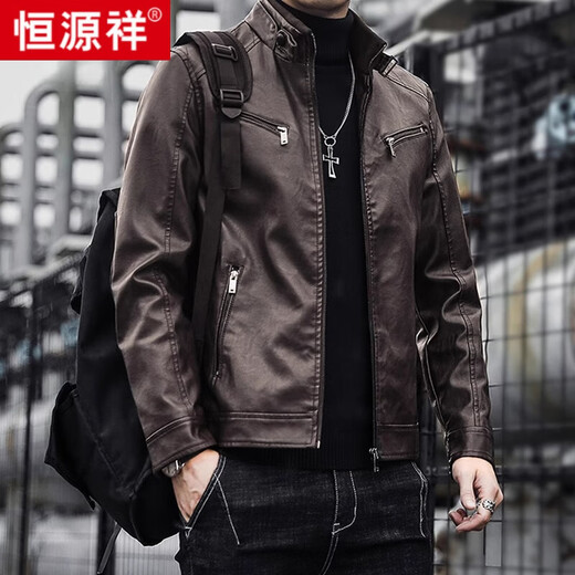 恒源祥皮衣真皮外套男春秋机车海宁头层牛皮痞帅2024新款山羊皮夹克 黑色 M -[买一二]