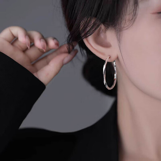 DL 1998 Fat Donglai same style platinum plain hoop earrings PT950 large circle female sense platinum earrings light luxury 520 gift for girlfriend's birthday Mobius large hoop earrings (3.5 cm)