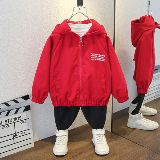 G.DUCKKIDS Little Yellow Duck Children's Clothing Boys' Jackets Spring and Autumn 2025 New Children's Jackets Boys Pocket Hooded Zipper Shirt Men Burgundy 120 Size 5~6 years old 110-120cm