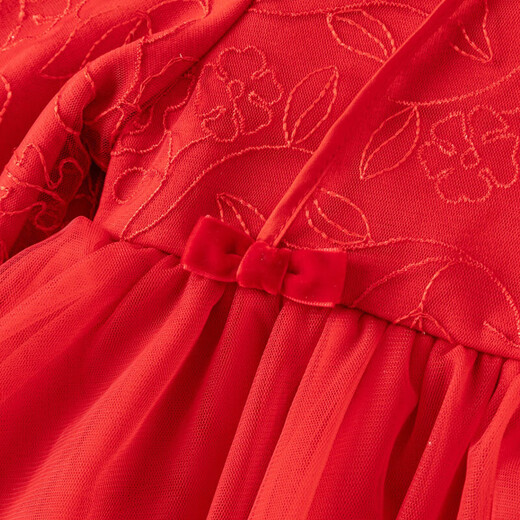 David Bella Girls' Velvet Dress 2023 Autumn and Winter Children's Red Princess Dress One-Year-Old Dress Skirt