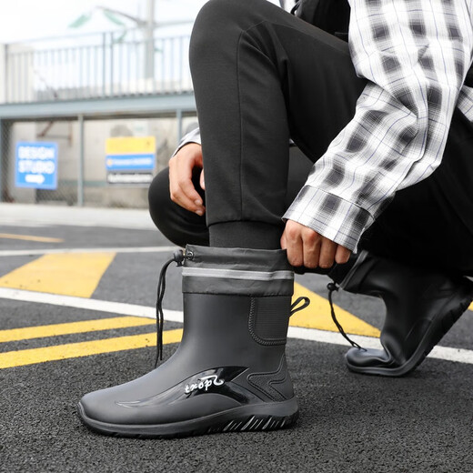 Xixiangyuan Nouvelles bottes de pluie pour tube court pour hommes chaussures imperméables intégrées plus bottes de pluie chaude velours cuisine chaussures en caoutchouc antidérapantes