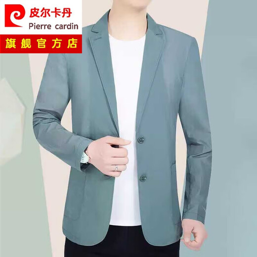 皮尔卡丹高端冰丝防晒西服夏季薄款休闲西装士夏季宽松单西上衣男 灰色 2XL 建议150-170斤