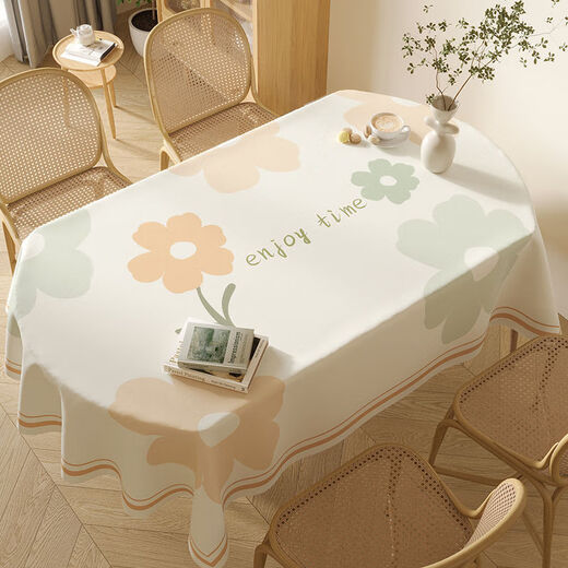 Xinlin universal oval tablecloth no-wash waterproof and oil-proof small fresh internet celebrity tablecloth ins style oval tablecloth yarn cloth - pleasant spring breeze 90*140cm