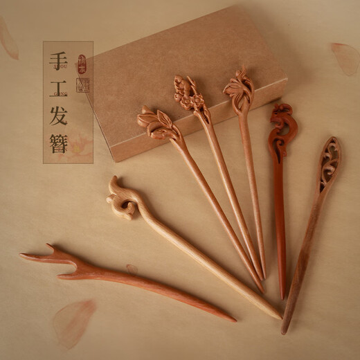 Shengxun peach wood hairpin handmade new Chinese style hairpin ancient style female style wooden hairpin daily simple hairpin hairpin fan