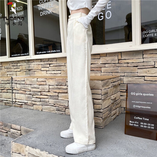 Woodpecker corduroy wide-leg pants for women in spring and autumn high-waist loose strip fleece straight trousers autumn and winter plus velvet thickened pants trendy regular 1049# brown [model] 2XL [recommended 133-150Jin [Jin equals 0.5 kg]]