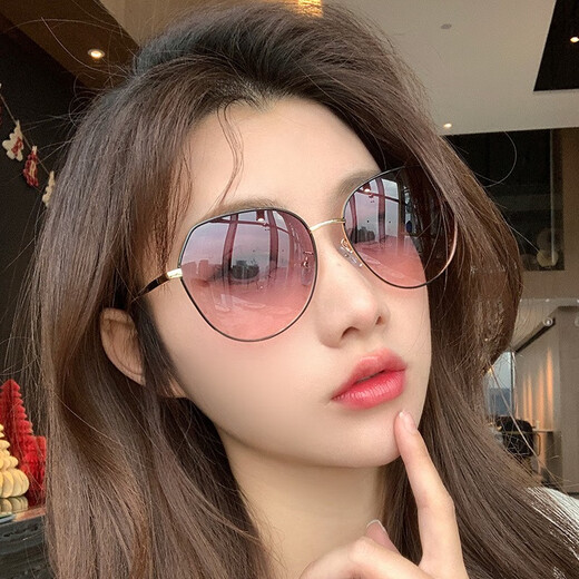 Charm Kendo太阳镜女新款墨镜大脸显瘦夏季防晒韩版眼镜防紫外线太阳眼镜 黑金框渐变灰