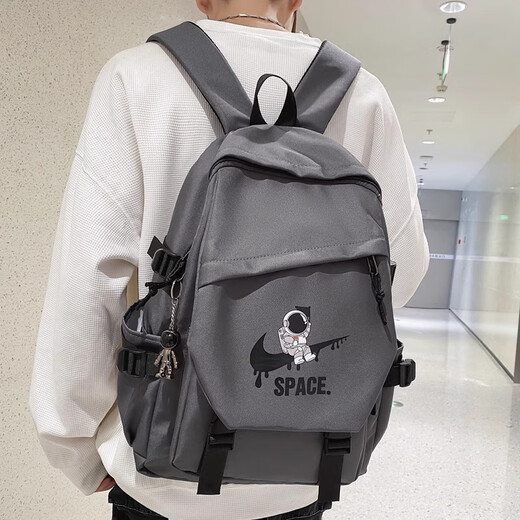 法德陆网红太空人背包男生潮牌大容量双肩包女大学生高中生初中学生书包 aoyu693米白色+随机挂件
