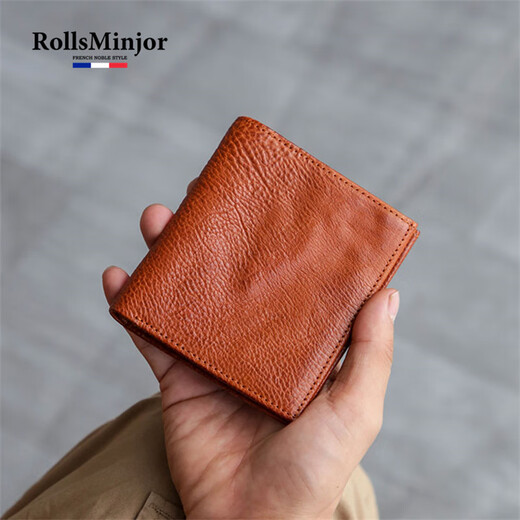 Rollsminjor Britische leichte Luxusmarke Echtes Leder Dünne Herren kleine Brieftasche Top-Schicht Cowhide Multi-Card Short Wallet Gift Box Schwarz 9,5*1*10,5 cm