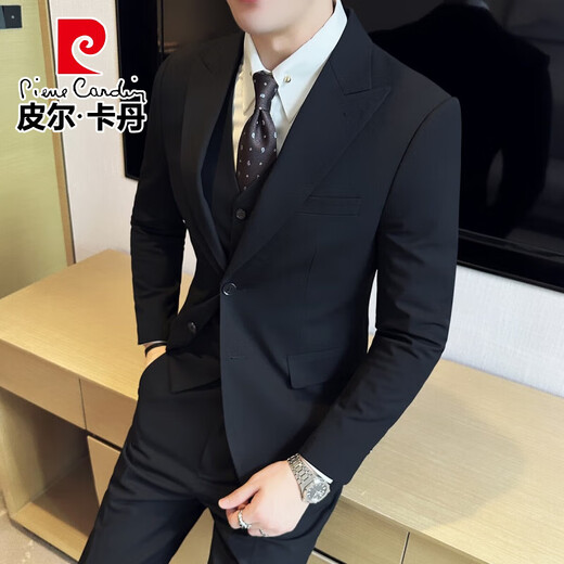Pierre Cardin (Pierre Cardin) double-breasted suit men's suit business professional formal wear groom wedding dress men's high-end casual suit suit XZ338 black double-breasted single-piece suit 2XL (140-155Jin Jin equals 0.5 kg)