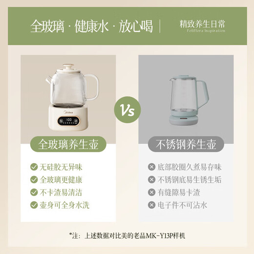 Midea all-glass health kettle, office kettle, household multi-function tea kettle, scented tea kettle, mini electric kettle, fireside tea kettle, all glass 0 metal 0 glue 0 coating 1L