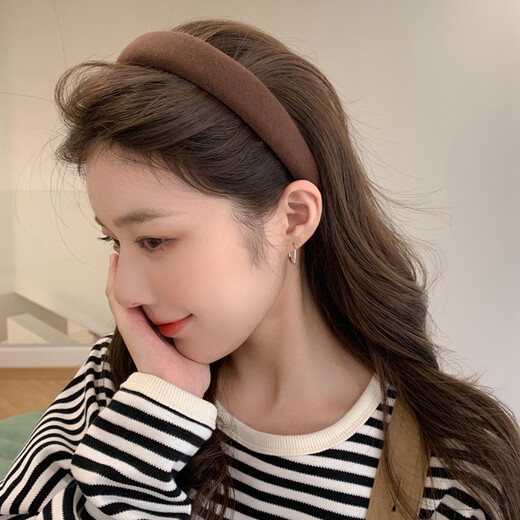 Jieweiyi high skull wide-brimmed sponge hairband women's French broken hair organizer face wash pressure hairband hairpin red headdress BHFG#29 dark coffee color