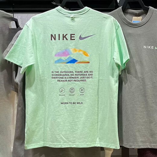 Nike kurzärmeligte T-Shirt Herren Sommer New Sportswear Modetrend gedruckt runden Hals halbärmeliges Hemd Casual Top HF6172-376/Green Cotton M.