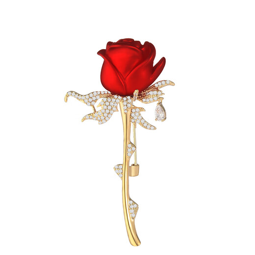 Crystal rose brooch, high-end women's brooch, birthday gift for girls, high-end niche and practical, gift boxed X357 red rose brooch