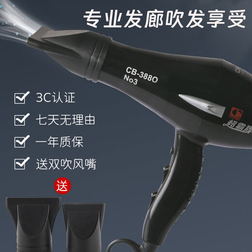 Speedmaster (CHAOBA) Hair dryer 2200W high power hair dryer negative ion hair care barber shop hair salon high wind hot and cold air 3880NO3 household quick-drying hair dryer black