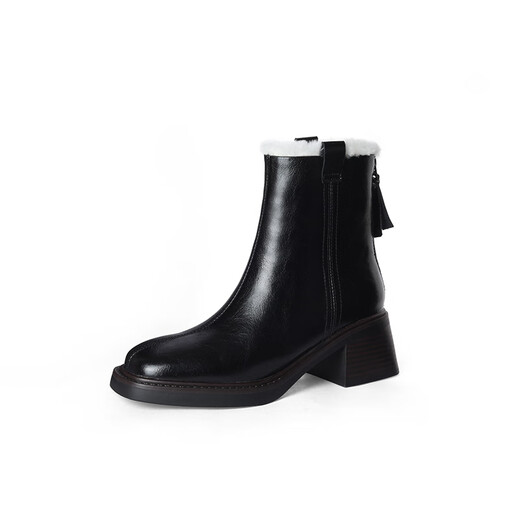 
Asacho retro brown plus velvet thick heeled Martin boots for women in winter big cotton shoes thick snow boots high heel square toe short boots for women black 39