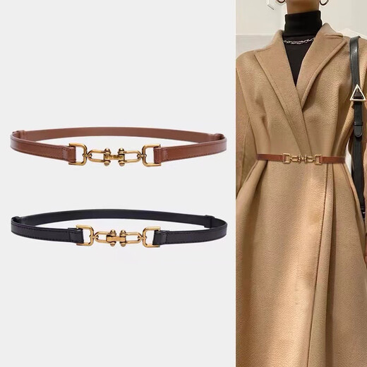 Nine-inch sunshine Korean style belt belt for women decorated coat with skirt blazer outer versatile buckle adjustable thin belt for women black (brown inside and black outside)