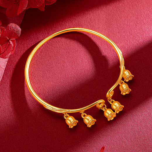 Fat Donglai's same style women's bracelet, new ancient golden bracelet, 18k lily of the valley bracelet, 3D hard gold bracelet, lily of the valley bracelet
