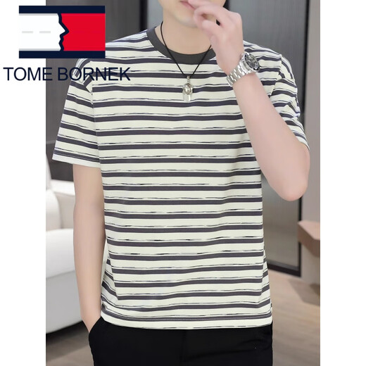 Tommy Hee Kelly Tommy's Men's с коротким рукавом-футболкой летняя модная брендская полоса тяжелая футболка с тяжелой круглой шеей повседневной универсальной одежды Мужчины 9906 Khaki 2xl