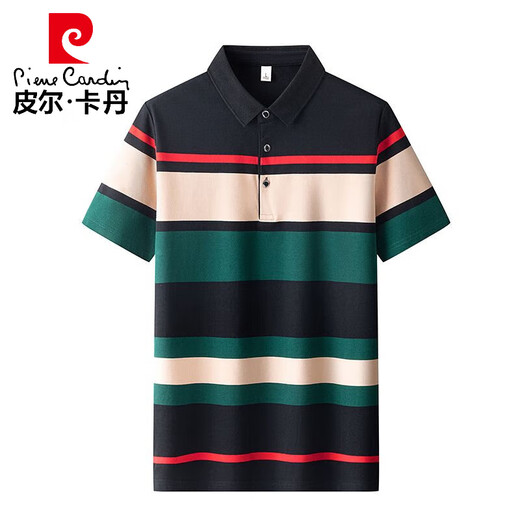 Pierre Cardin Camisa para hombres Summer New Pure Cotton STRINGLA STRING Camiseta Camiseta de manga corta Men's Light Luxury Business Casual Striped Black (829) M