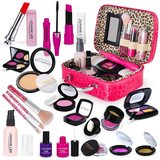 Kinder simuliertes Kosmetikspielzeug Mädchen verkleiden und spielen Haus Prinzessin Make-up Handheld Ledertasche Geschenkset Rose Ledertasche 13-teilige Set + Gold Stamping Geschenkbox
