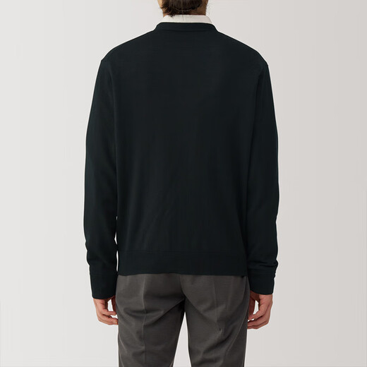 MUJI Men's Wool Washable High Gauge V-Neck Cardigan Men's Sweater Winter Men's Model AA0PFA4A Black L (175/100A)