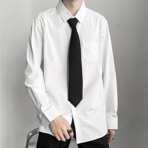 Shelijia People Blanc Shirt à manches longues Men de couple lâche Suite DK Style coréen TRENDY Student Graduation Class Photo Vêtements Casual Hommes Men Shirt White + Tie + pantalon M