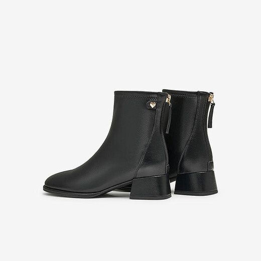 He She Tata Boots Women's Leather Boots French Style Short Boots Women's Boots Commuting Slim Boots Black 36