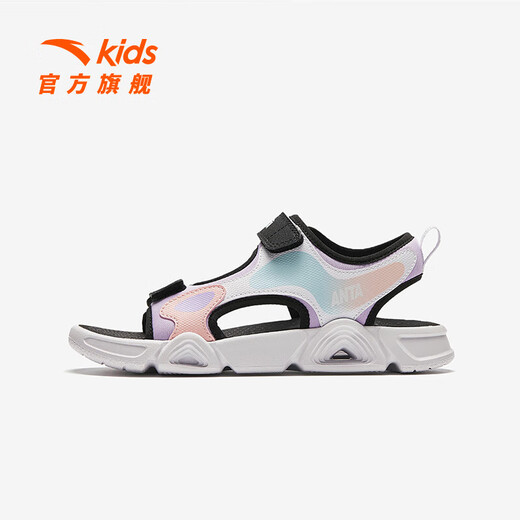 ANTA children's sandals, beach shoes for girls and boys, 2026 summer new style, breathable, comfortable, soft, open-toed students, light fog purple/Anta white/black-1 38