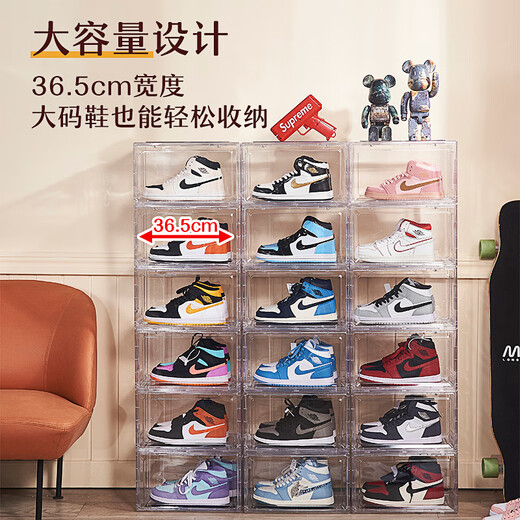 Jeko&Jeko Shoe Box Acrylic Shoe Cabinet Dustproof and Moisture-proof AJ High Top Shoes Magnetic Side Opening Shoe Box Storage Transparent Shoe Box Magnetic Side Opening Transparent Shoe Box 1 Pack