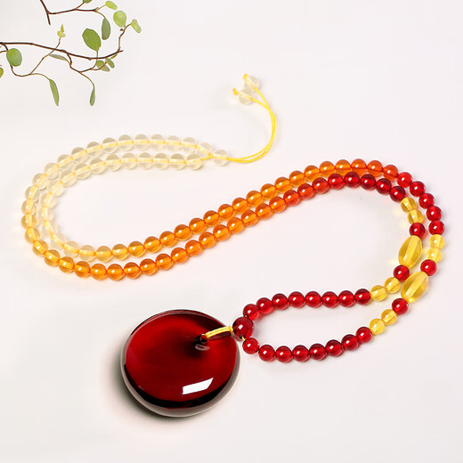 Shuque natural blood amber water droplet pendant bead chain for men and women Ping An Wu Shi brand necklace raw stone amber lanyard sweater chain Blood amber Wu Shi brand lanyard style