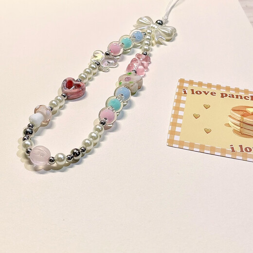 Beiyipin's new mobile phone ornament, fresh love bow, beads bracelet ins style mobile phone accessories, wristband, ornament chain, anti-lost and anti-lost mobile phone chain
