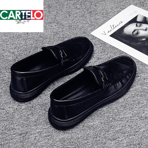 Cartelo Trendy Brand Summer Herrenschuhe Herren schwarze Lederschuhe Herren ein Fuß dicker alleiner Bohnenschuhe Britische Freizeitschuhe formelle Geschäfte 9905 Black 39