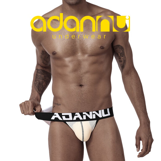 Adannu translucide sexy sexy maille basse taille séduisant sous-vêtements macho sexe masculin t-trousseurs AD139 blanc m