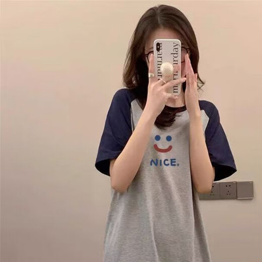 COLORFUL GEMS春夏季显瘦睡裙宽松短袖韩版家居长裙 1105#灰色表情包裙 均码