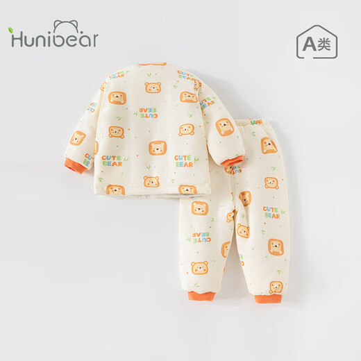 Happy Bear baby autumn and winter long-sleeved suit baby winter quilted warm split clothes newborn two-piece set
