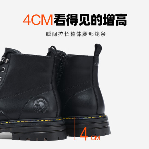 马克华菲马丁靴男士秋冬季棉鞋加绒雪地靴高帮男鞋工装靴子皮靴 纯黑 40