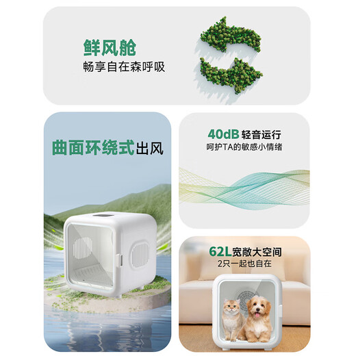 Bika beep beep smart pet dryer cat fully automatic dog drying box silent household cat hair blowing bag artifact 1000W H5 (pear white) high-end version 62L 1