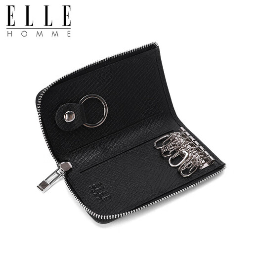 ELLE HOMME first-layer cowhide multifunctional key bag for men and women genuine leather coin purse large capacity car key bag New Year gift black front logo