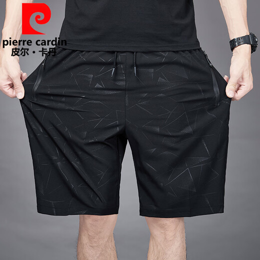 皮尔卡丹（pierre cardin）五分裤男士夏季冰丝薄款速干透气休闲宽松加大码运动短裤沙滩裤子 7029黑色 7XL :240-255斤
