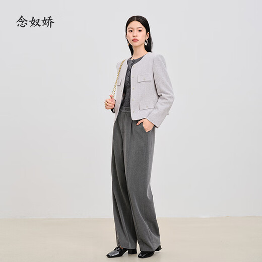 La misma chaqueta de fragancia pequeña de Niannujiao con femenino de estilo de celebridad cuello redondo corto cjjj309 gris Huaya ni CNJ4859C5 L [115-125Jin [Jin equivale a 0.5 kg]]]