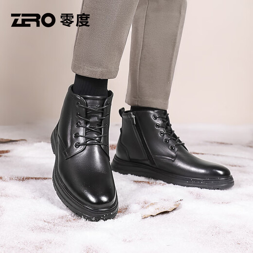 零度Zero马丁靴男秋冬新款高帮加绒保暖棉靴男士潮流百搭工装靴子 黑色 39