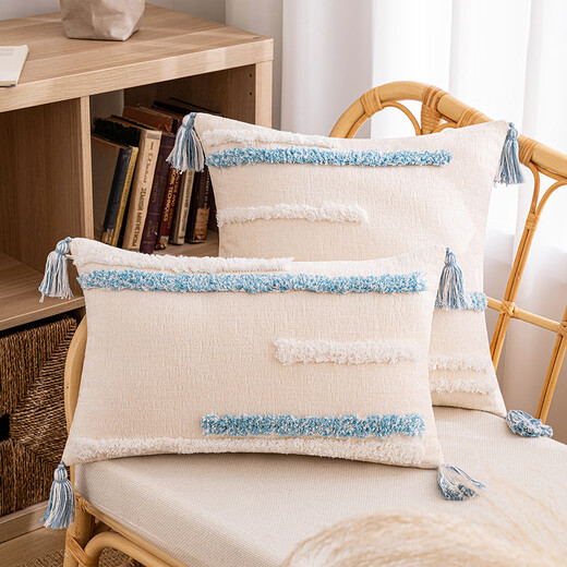 B&B ins style tufted pillowcase Nordic geometric living room sofa cushion waist pillow rainbow tassel bedroom pillow three-color ball 45*45CM single pillowcase