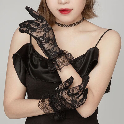 山头林村新娘手套短款结婚婚纱蕾丝韩式婚礼红色珍珠秀禾服薄款婚纱开车秋 O53-Q-红色 均码