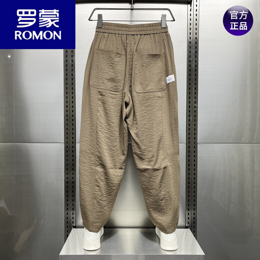 Romon (Romon) 2025 Лето Новый хлопок и белье для дышащих в дышащих льняных брюках для мужских модных свободных плиссированных брюк для редьки гарема коричневый L вес 120-140Jin [Jin равен 0,5 кг]